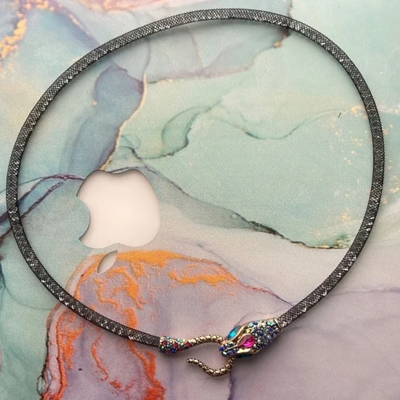 BETSEY JOHNSON SILVER CRYSTALS FILLED MESH TEAL PANTHER HEAD CHOKER NECKLACE - Picture 11 of 13